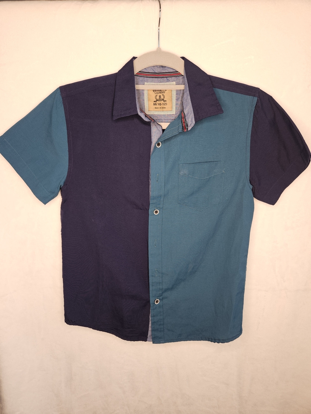 Two-Tone Short Sleeve Kid’s Shirt - Navy & Teal